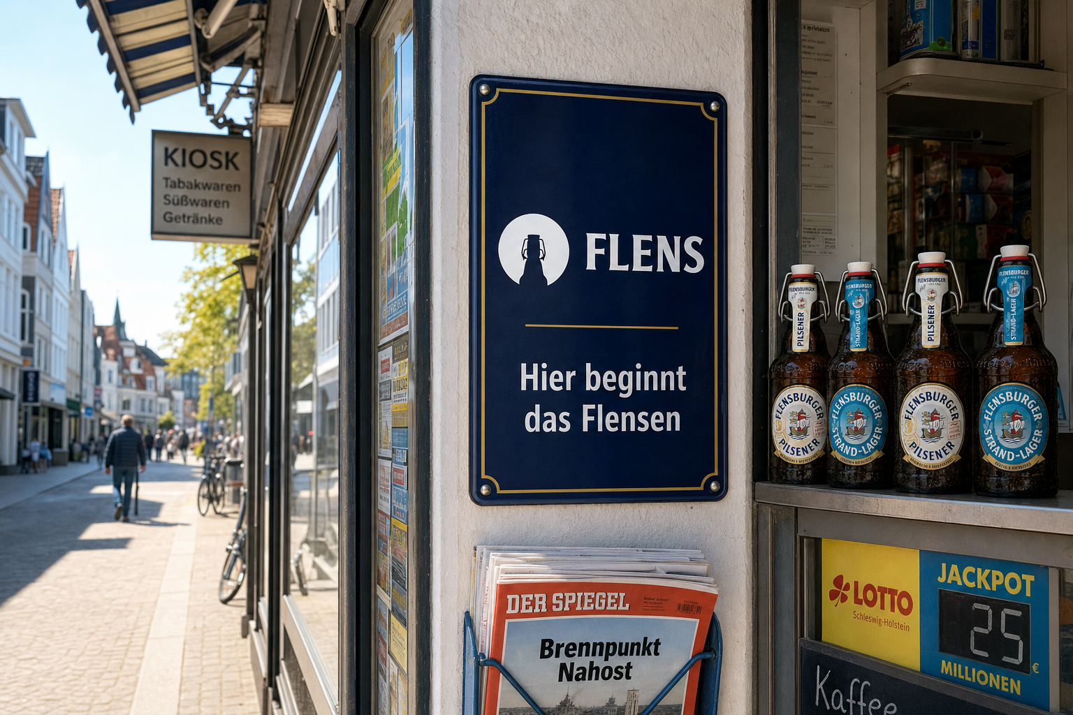 Plops-Hier-Schild am Kiosk